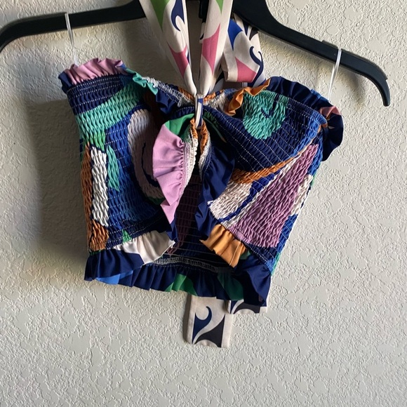 Her Bottari Emily Smocked Ruffle Bandeau Halter Tropical Coquette Y2K Top Size M - Picture 4 of 16